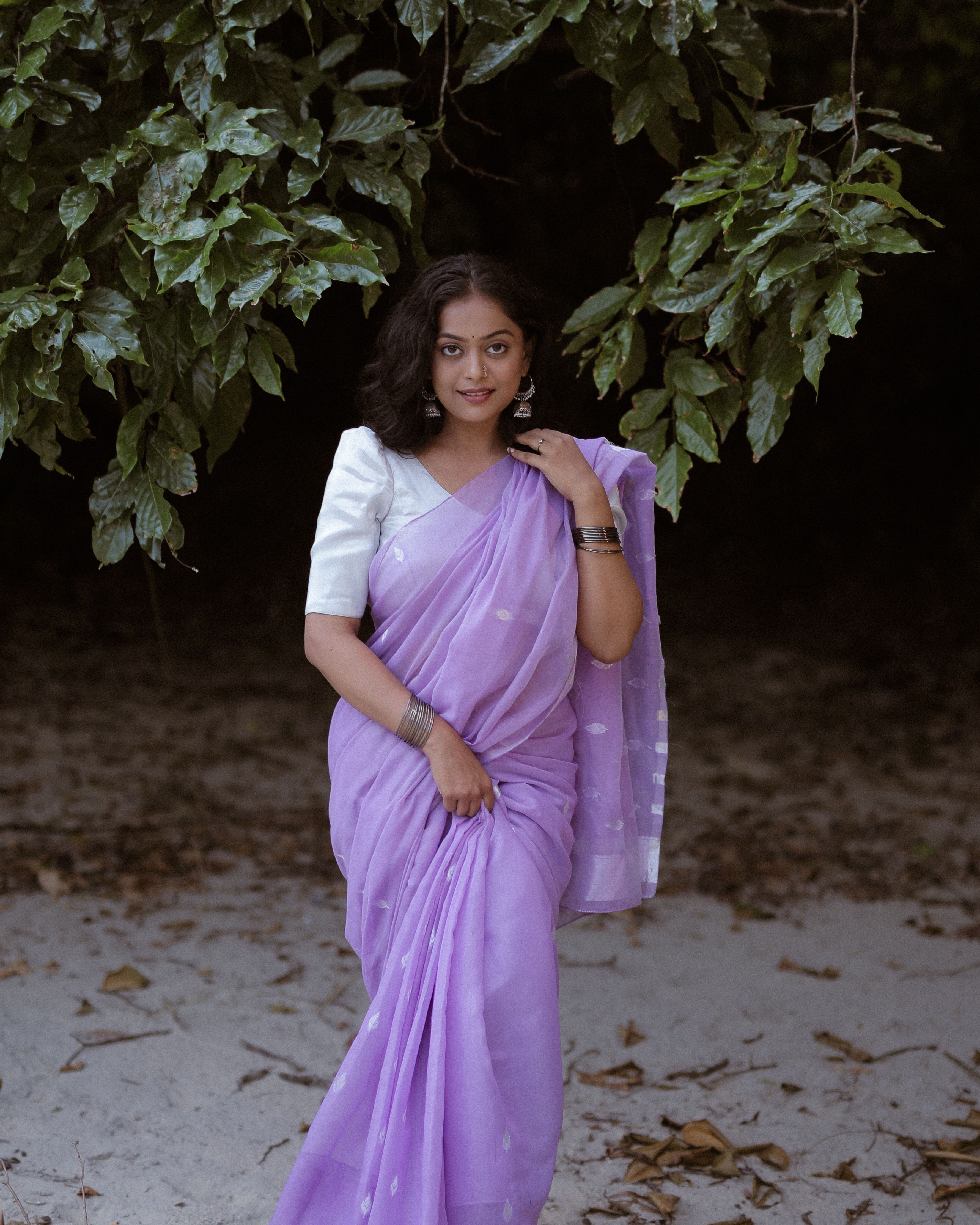 Portrait of a Woman in Lavender Sari Outdoors · Free Stock Photo