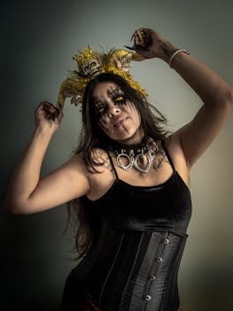 Striking portrait of a costumed performer in Gothic style for Halloween.