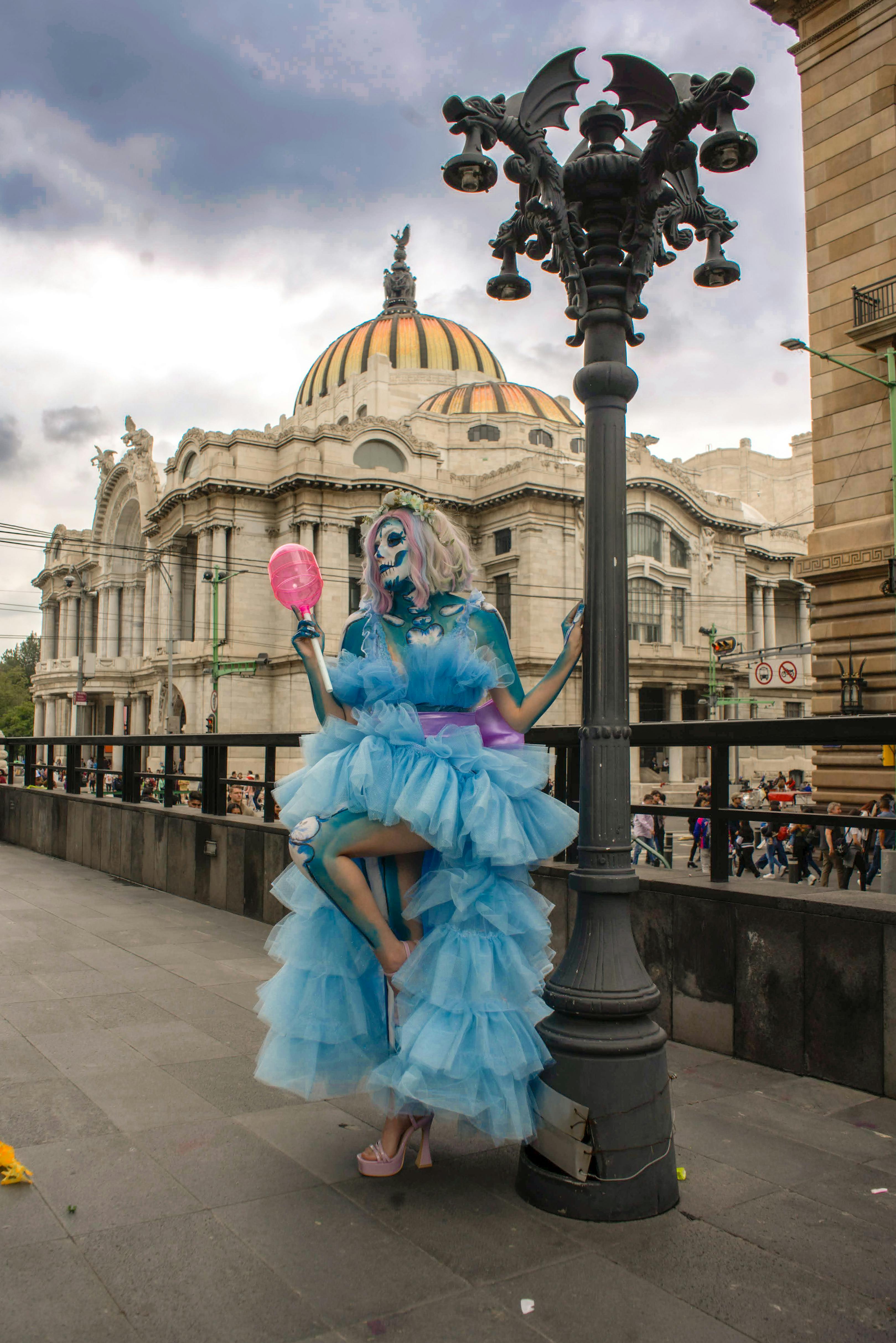 colorful street performer near palacio de bellas artes