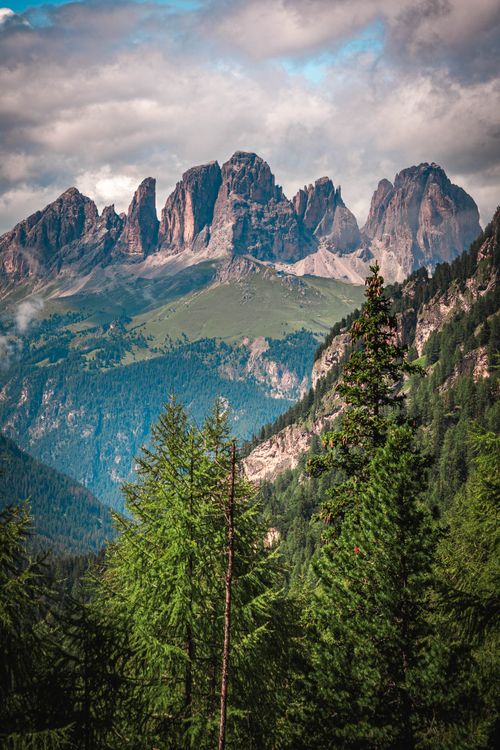 Free Breathtaking view of the Dolomites with lush forest in the foreground, perfect for adventure and nature photography. Stock Photo