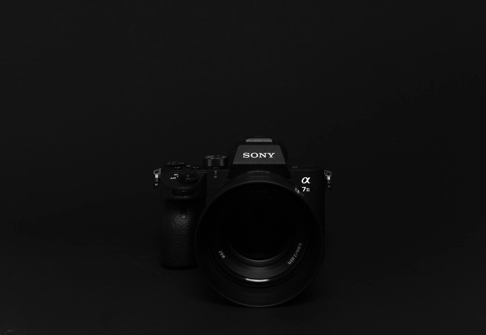 Minimalist image of a black Sony camera against a black background, perfect for tech themes.