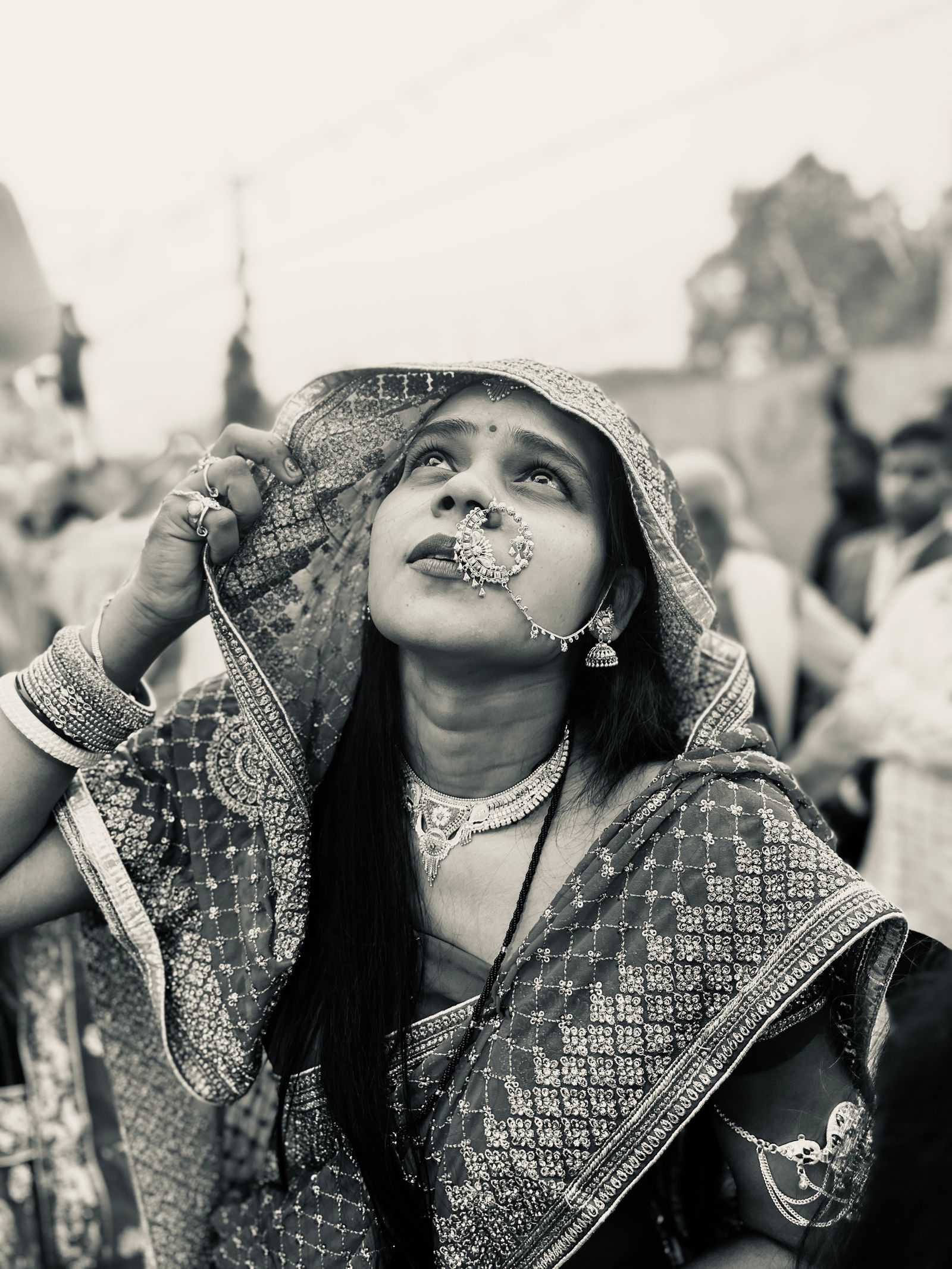 Black and White Portrait of an Indian Woman with Traditional Attire ...
