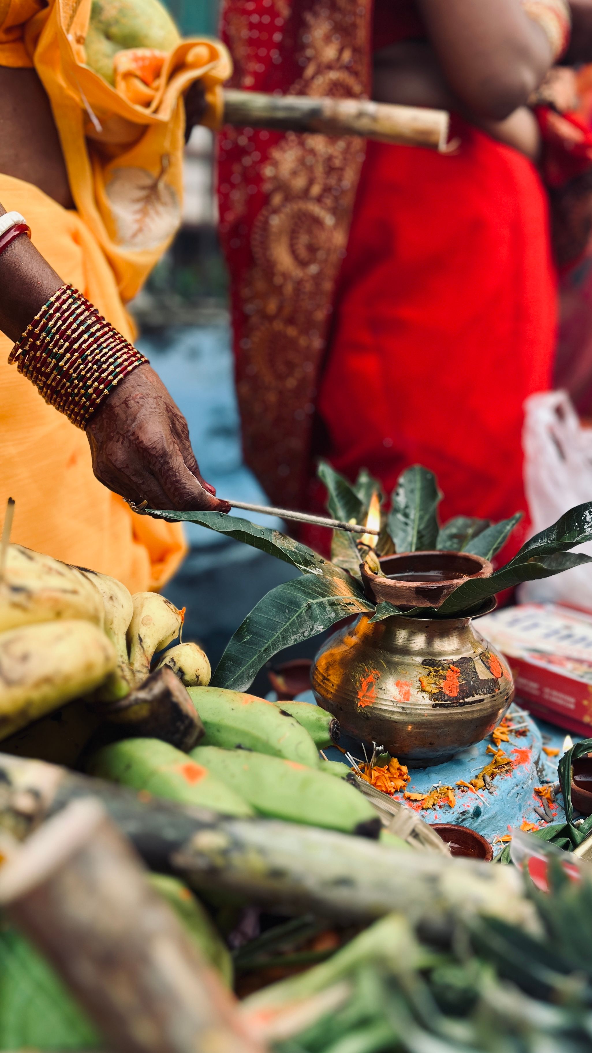 Traditional Indian Ritual Setup with Flowers and Incense · Free Stock Photo