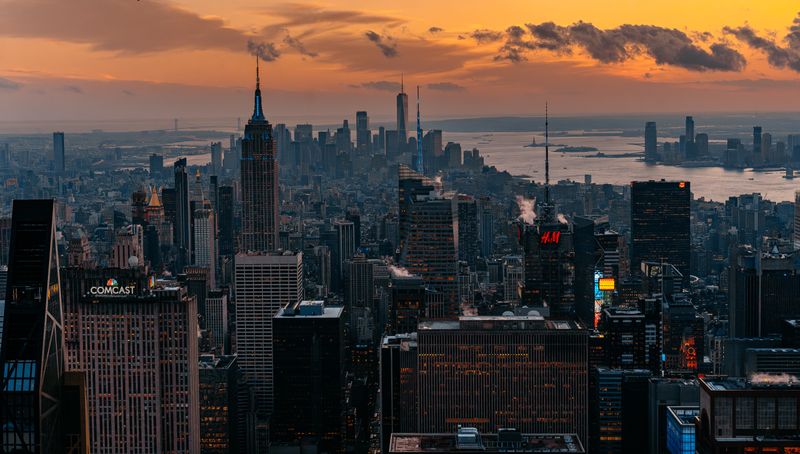 New York City skyline at sunset