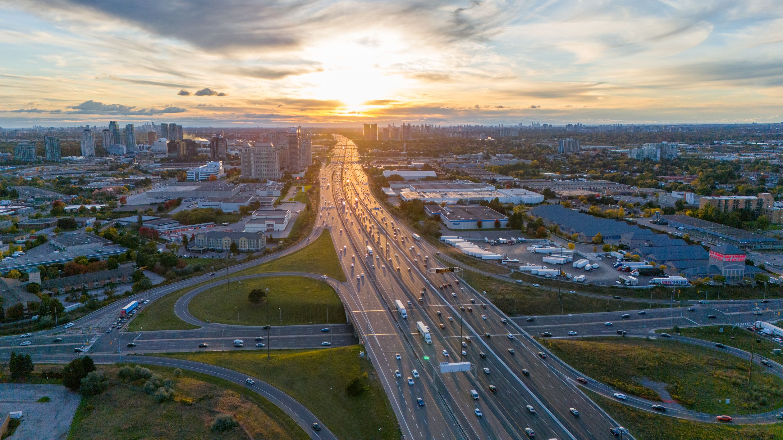 Highways In Toronto Aerial View of Toronto Highway at Sunset · Free Stock Photo