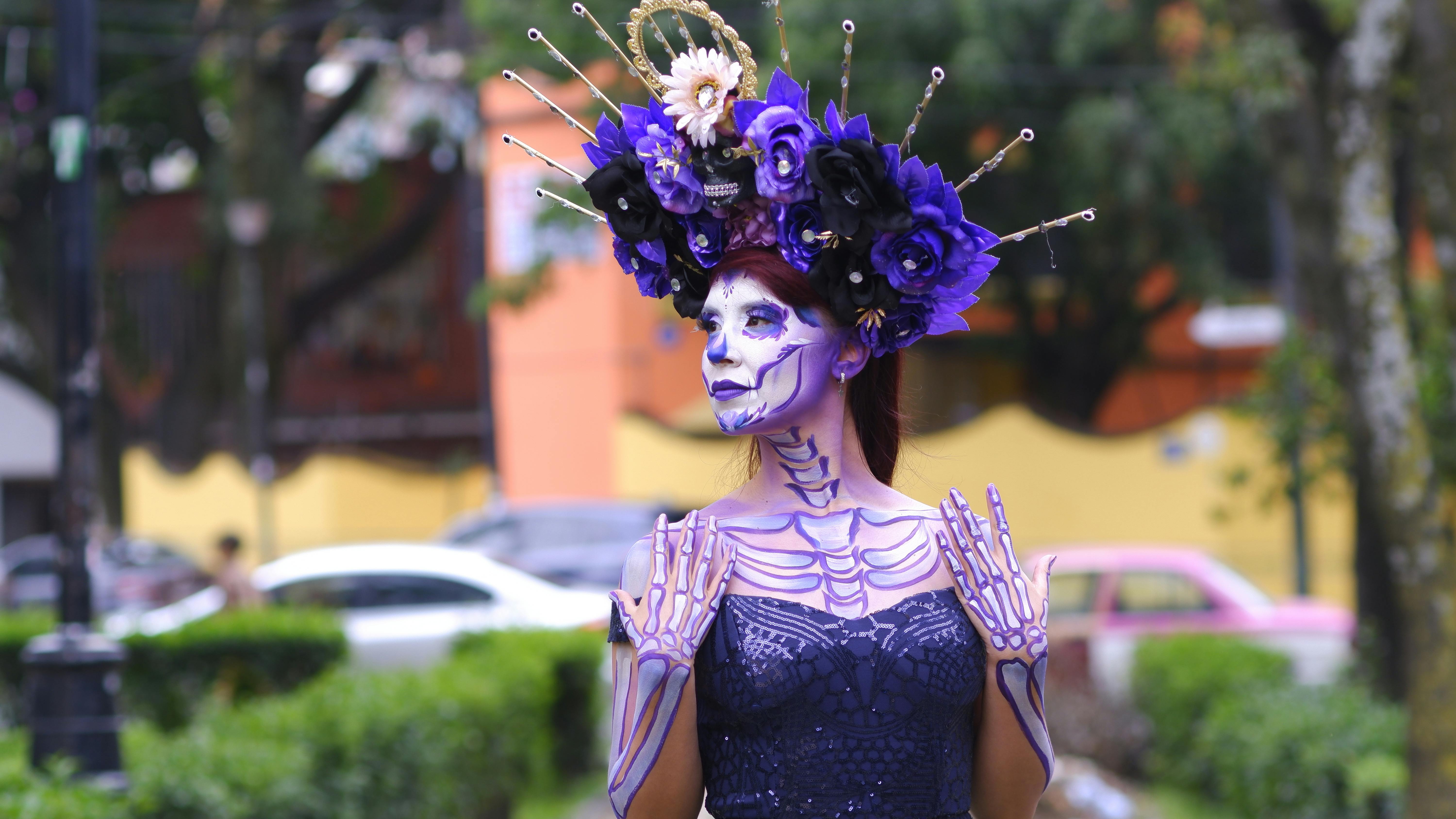 colorful dia de los muertos makeup in mexico city