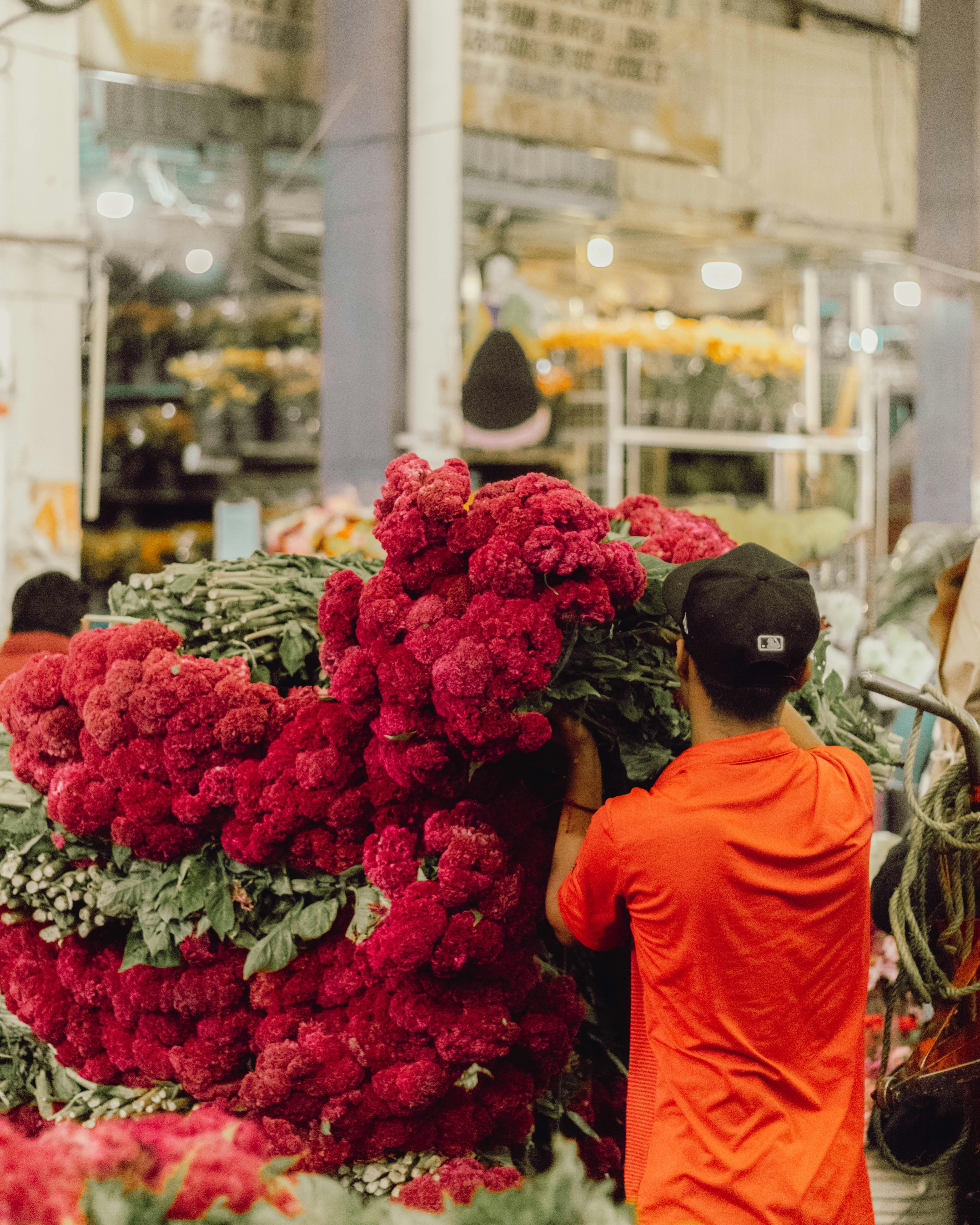 abundant cempasuchil flowers at mexico city market