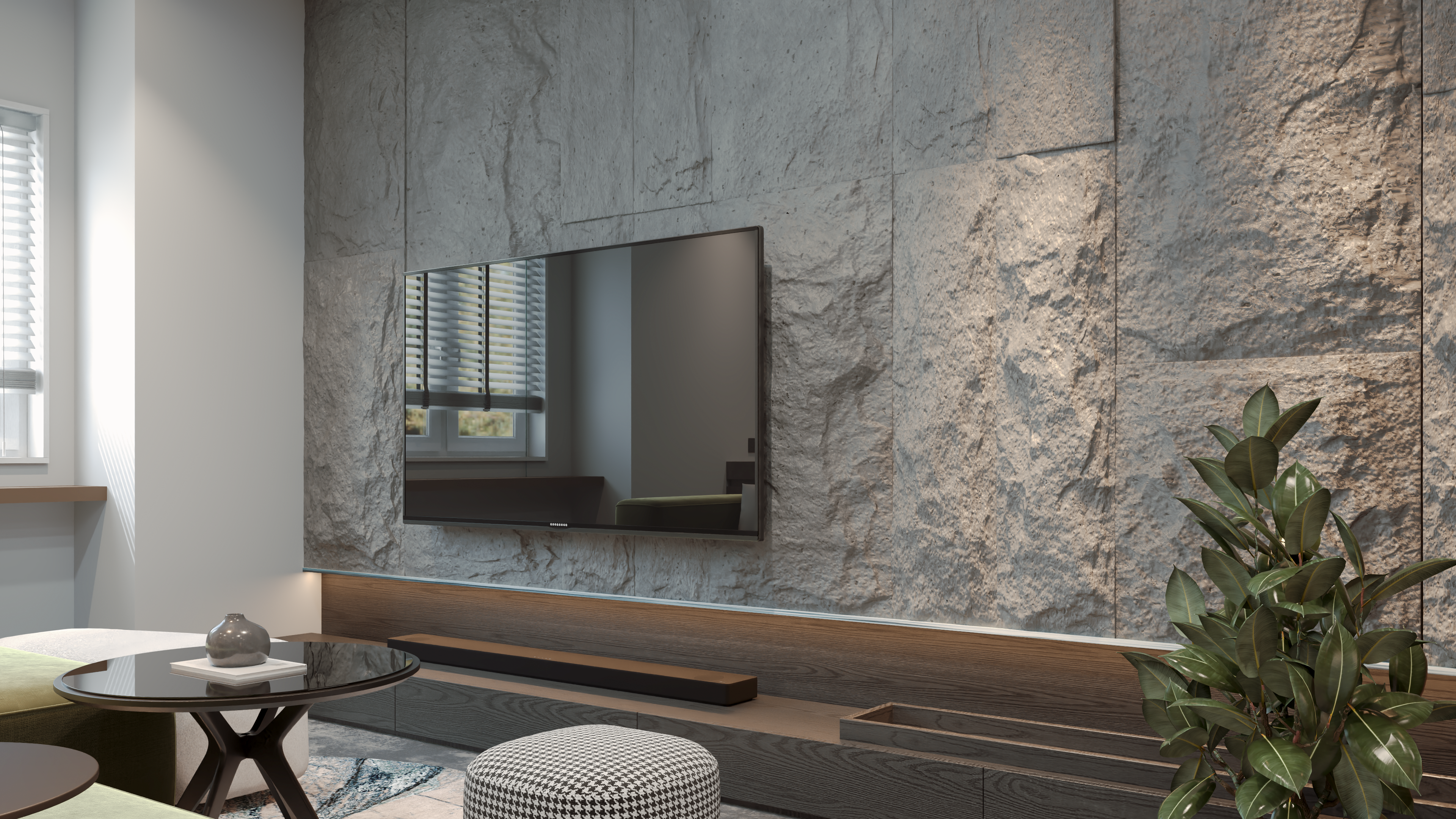 salon-moderne-avec-mur-en-pierre-et-t-l-vision-photo-gratuite