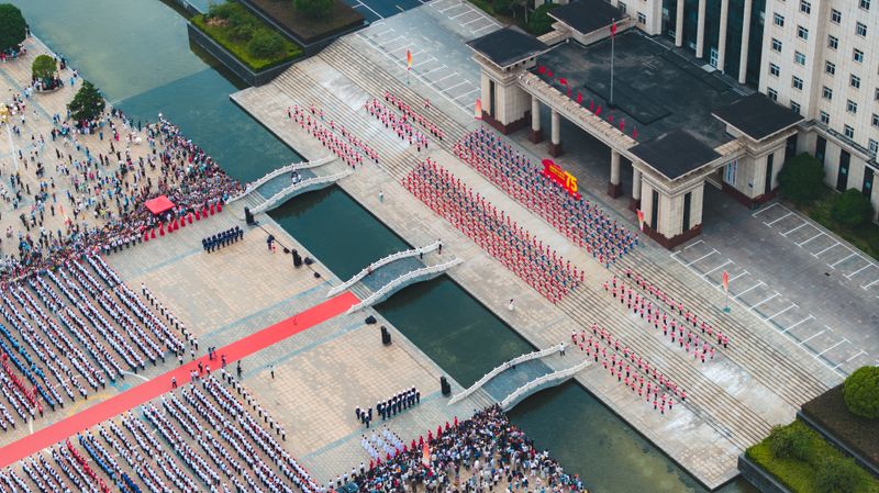 Aerial View of Bustling Chinese City Square · Free Stock Photo
