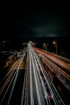 Vibrant long exposure shot of Taipei's bustling night traffic showcasing light trails.