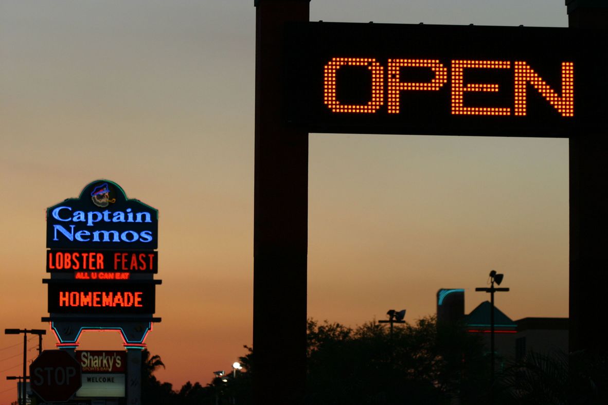 Neon signs at sunset in Kissimmee, Florida