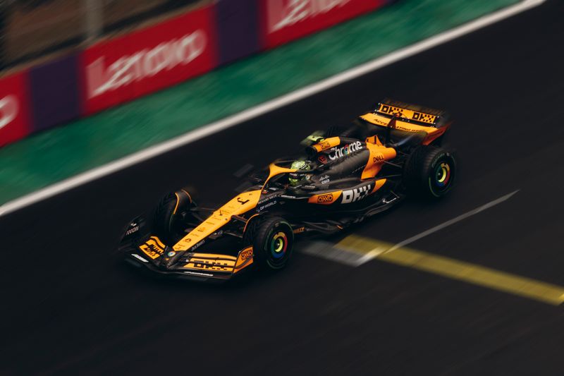 High-speed Formula 1 race car on a race track