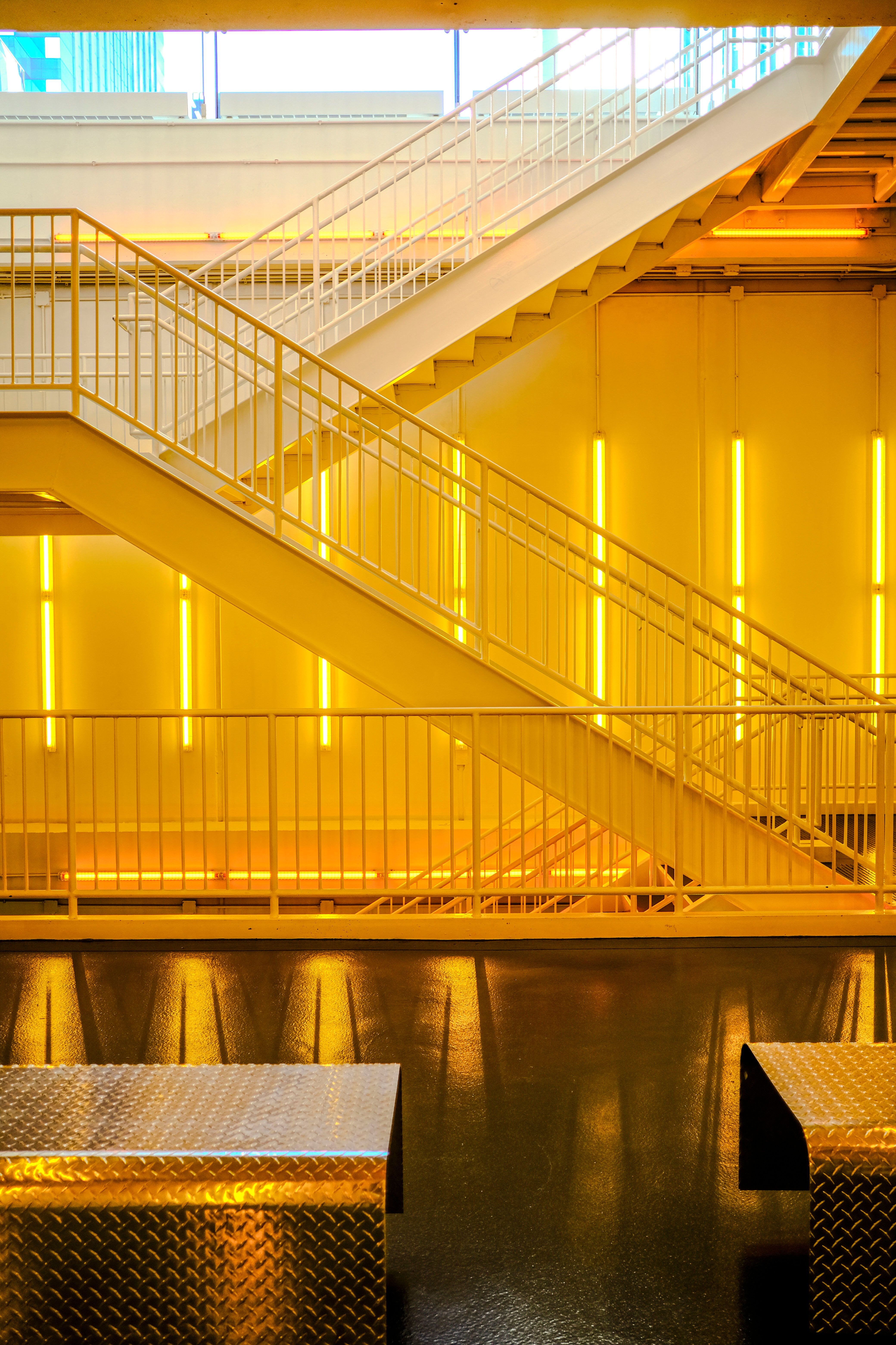 Modern Industrial Staircase with Neon Lighting · Free Stock Photo