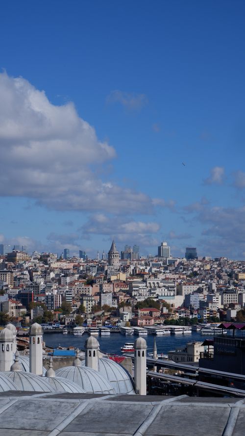 Free A stunning panorama of Istanbul's skyline featuring Galata Tower and the Bosphorus under a clear blue sky. Stock Photo