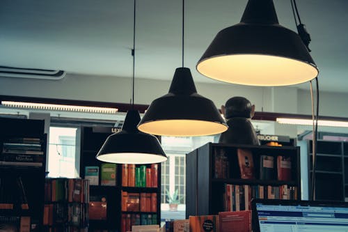 Free Illuminated Grey Pendant Lamps Stock Photo