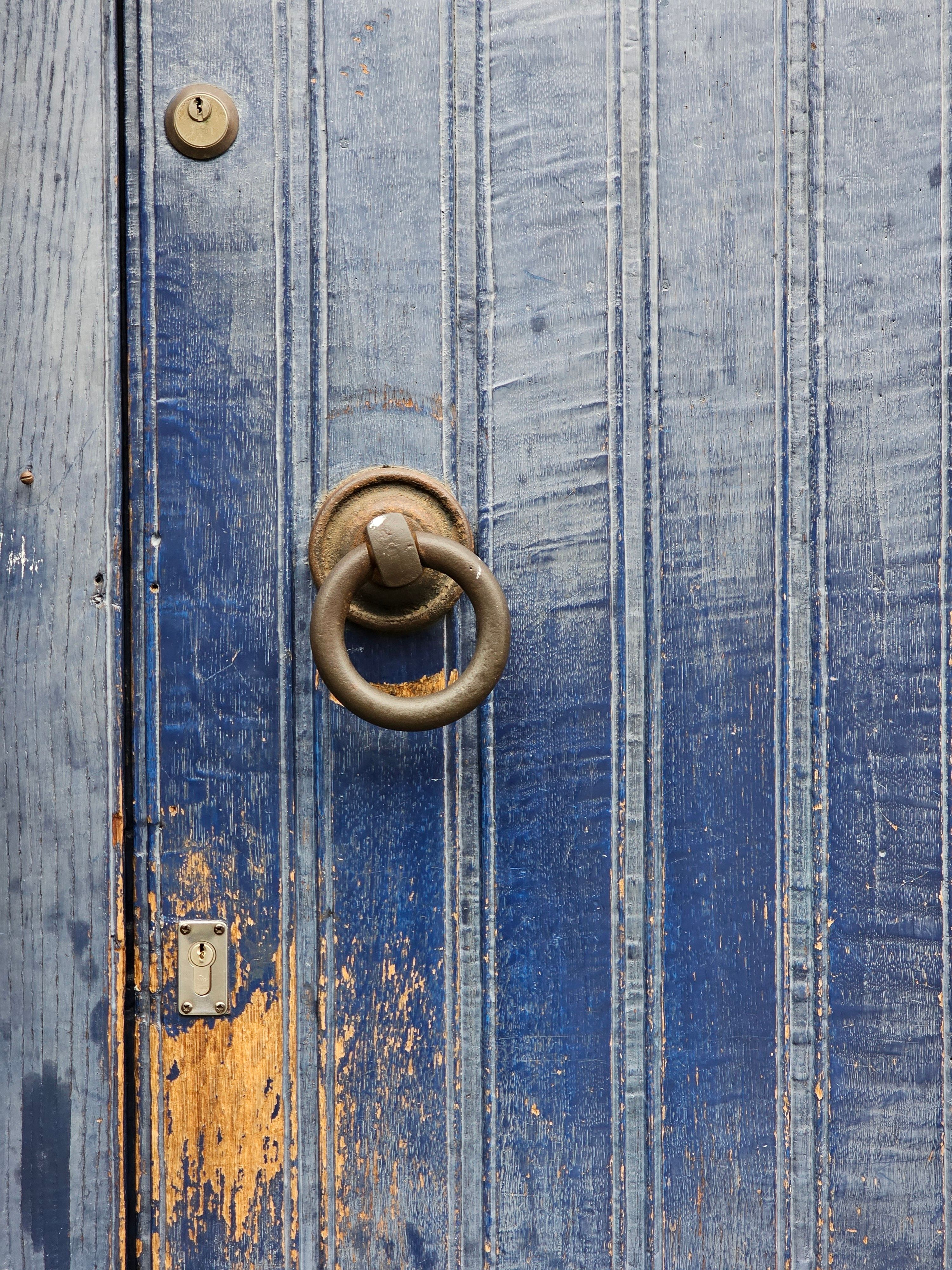 Rustic Blue Wooden Door with Metal Knocker · Free Stock Photo