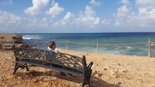 Free stock photo of bench, child, sea