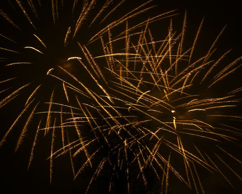 Free Vibrant golden fireworks burst against a dark night sky for celebrations. Stock Photo