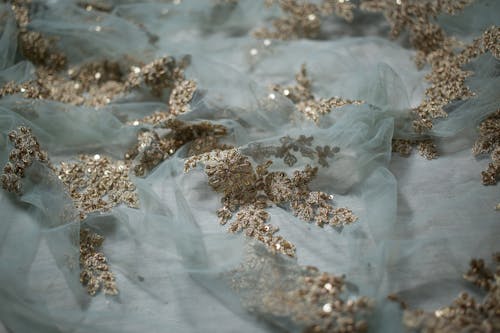 Appliques En Dentelle Sur Un Tissu Transparent Blanc