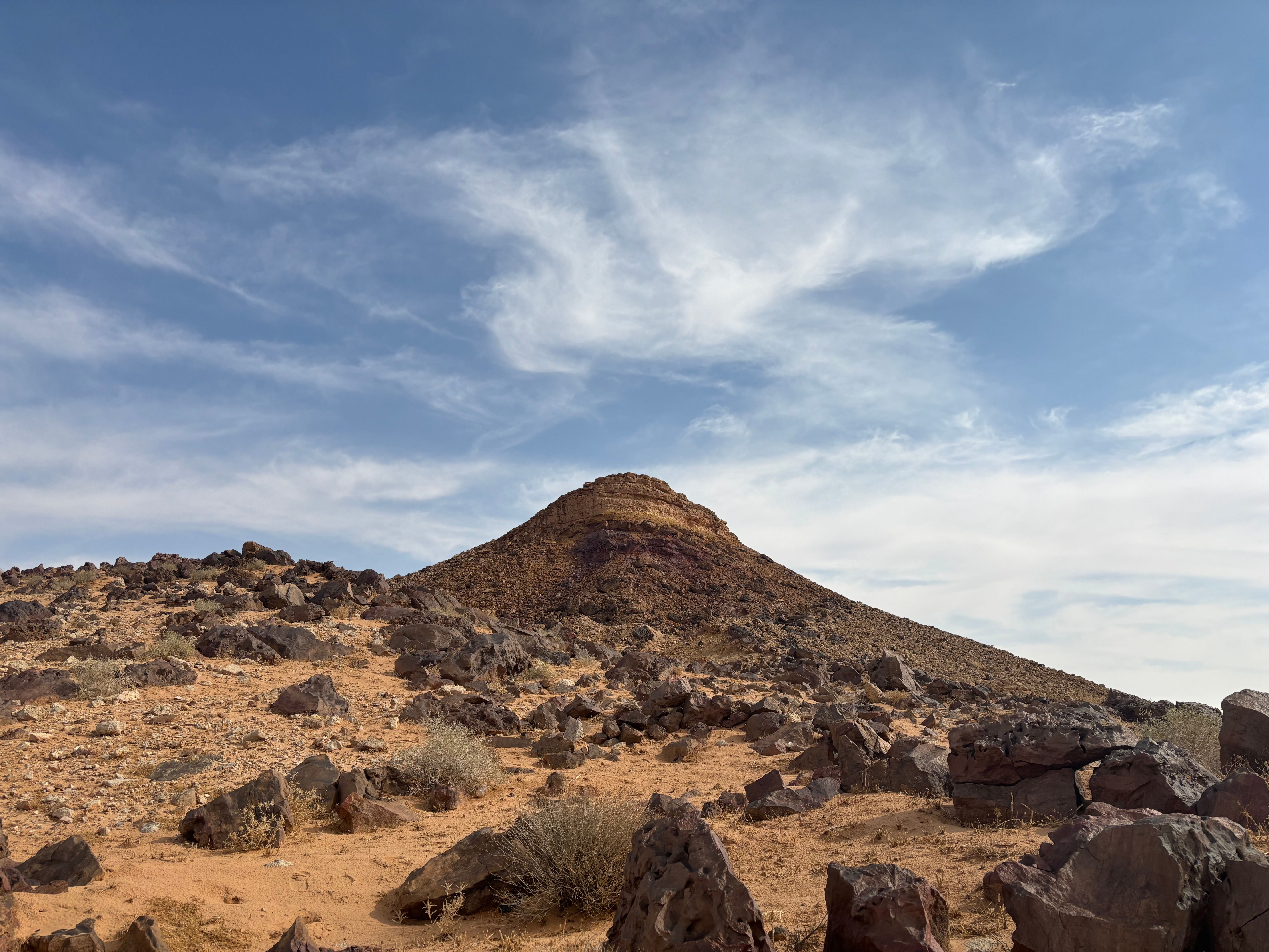 Desert Landscape with Rocky Hill and Blue Sky · Free Stock Photo
