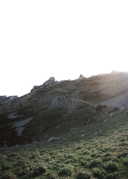Free Peaceful mountain slope with soft sunlight and green grass. Stock Photo