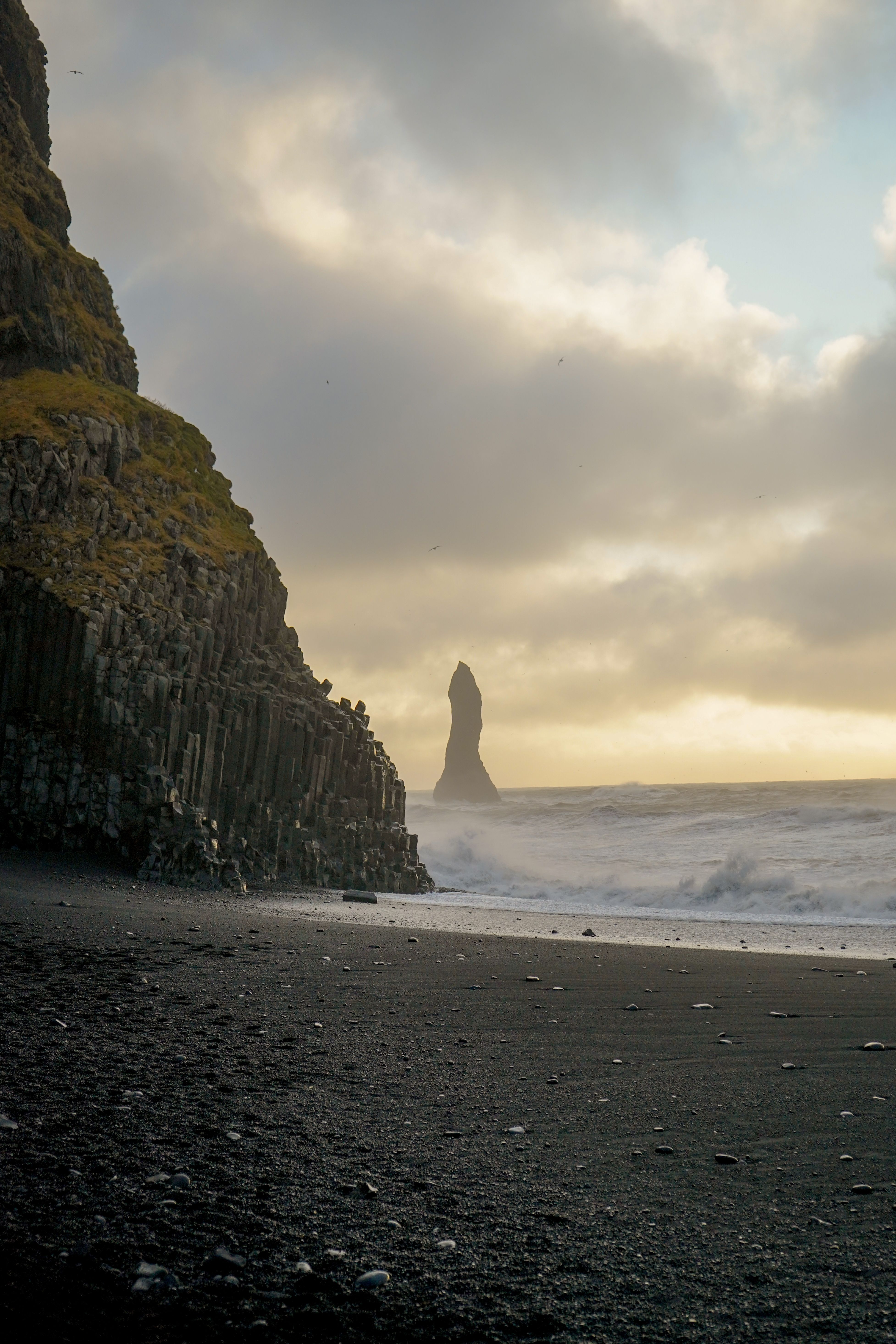 Scenic Black Sand Beach with Basalt Columns · Free Stock Photo