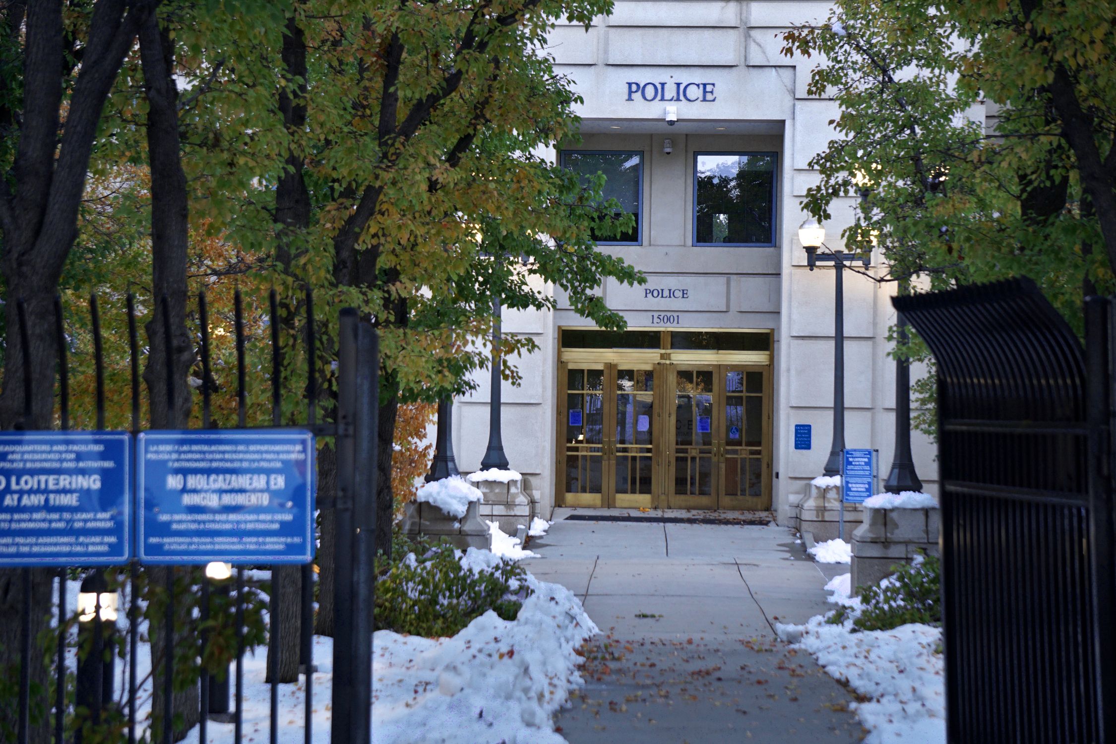 Winter View Of Police Station Entrance Free Stock Photo winter-view-of-police-station-entrance-free-stock-photo