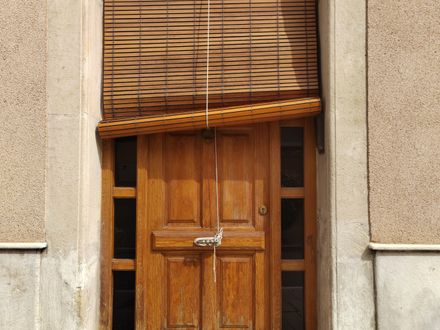 Door blinds covering a glass door