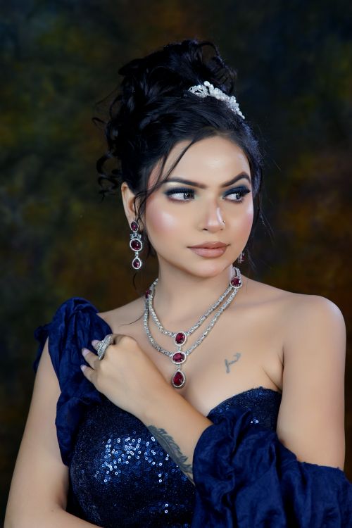 Elegant Portrait of Woman in Blue Evening Gown · Free Stock Photo