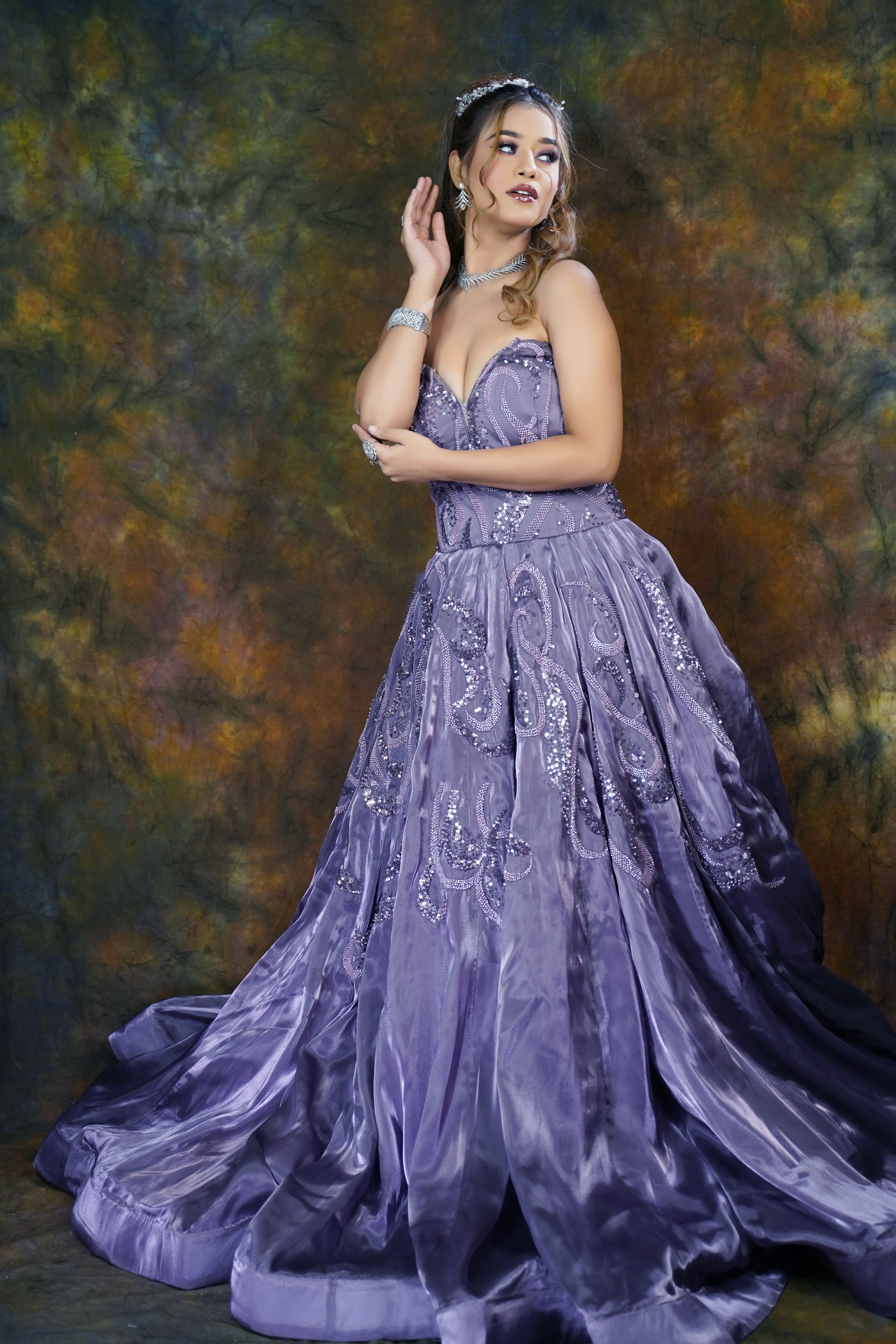 Elegantly Dressed Woman in Purple Evening Gown · Free Stock Photo