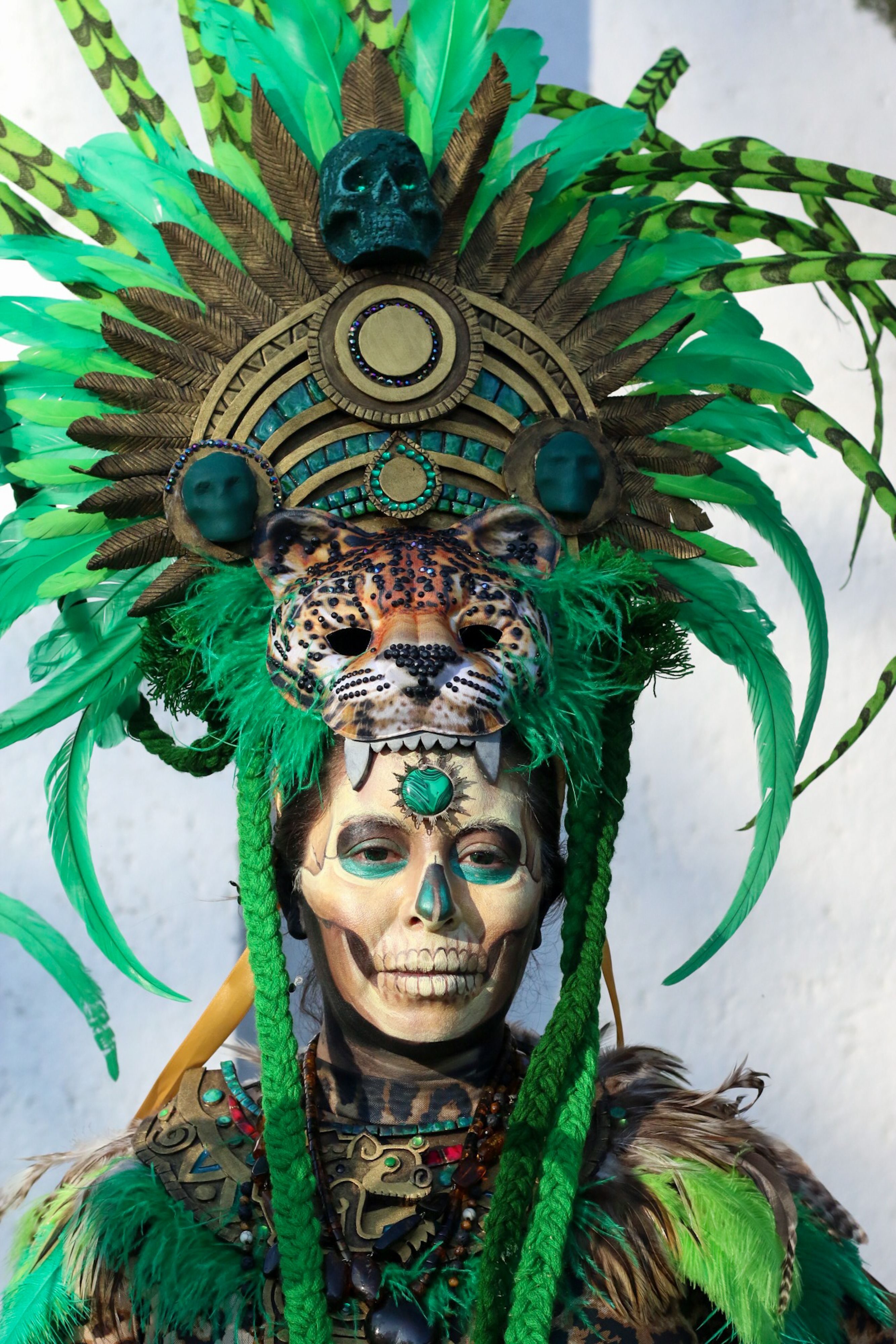 Vibrant Traditional Costume with Jaguar Headdress · Free Stock Photo