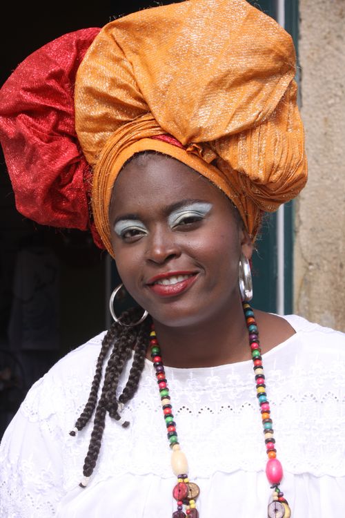Free Portrait of a woman in traditional Afro-Brazilian attire in Salvador, Bahia, Brazil. Stock Photo