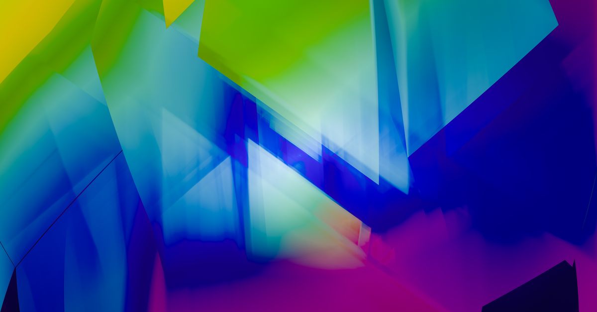 Bright geometric abstract art with neon colors in a digital style.