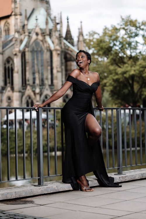 Elegant Woman in Black Dress at Church, Stuttgart  Free Stock Photo