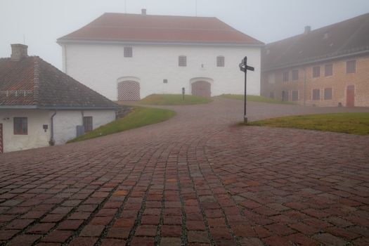 foggy cobbled street