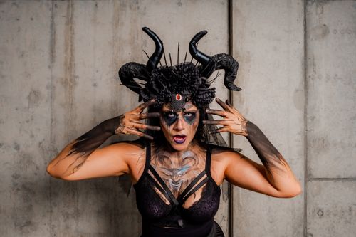 Free A captivating surreal gothic portrait with detailed makeup and costume in Mexico City. Stock Photo