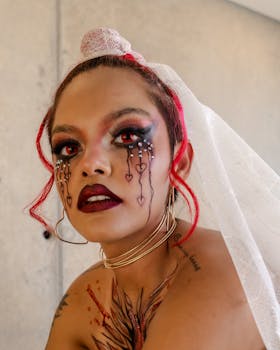 A striking portrait featuring surreal gothic makeup with a unique artistic touch.