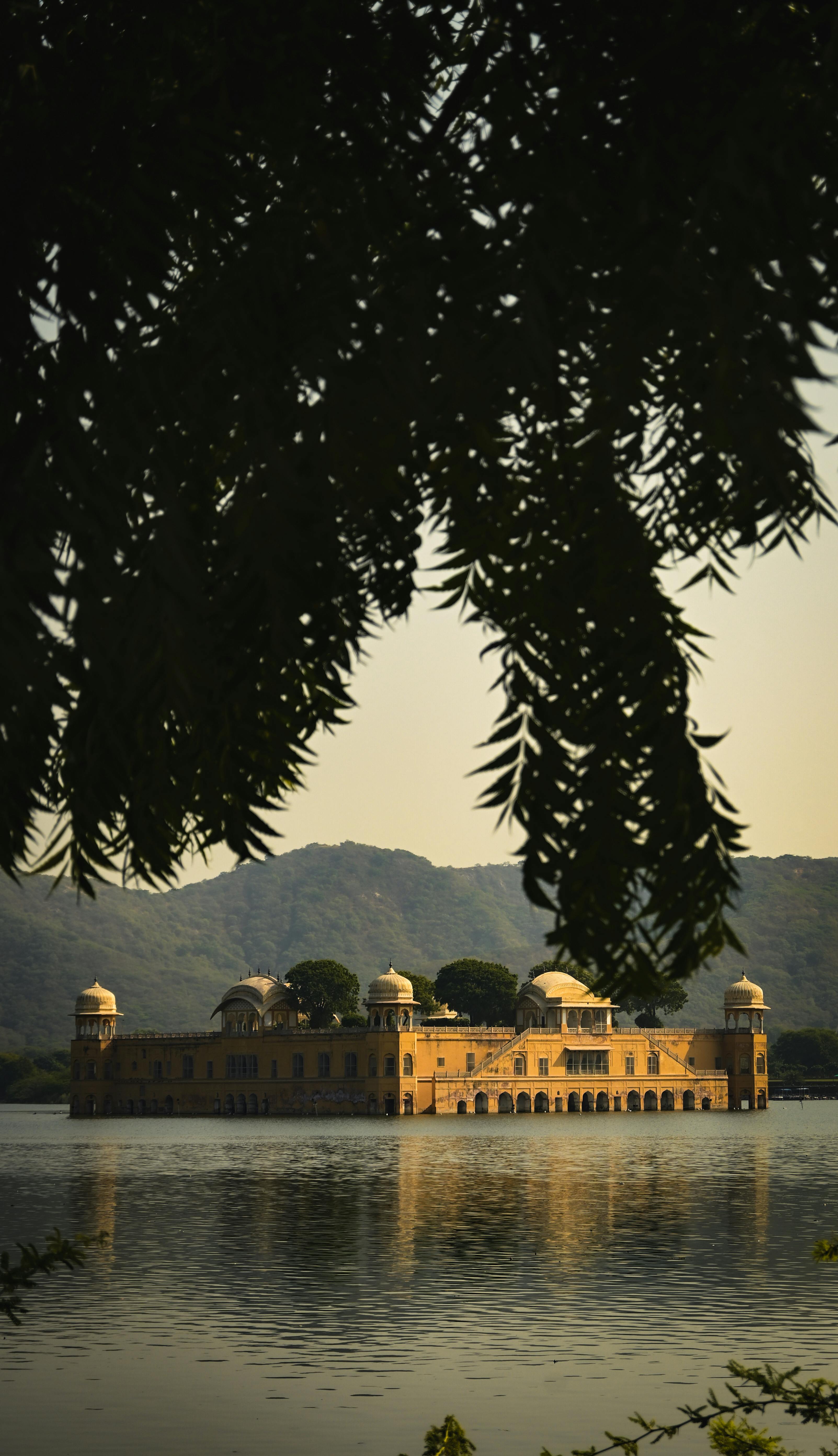 Picturesque Jal Mahal palace reflecting on Man Sagar Lake in Jaipur, India.