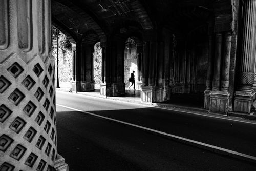 Free A striking black and white street scene in Istanbul capturing shadows and architectural detail. Stock Photo