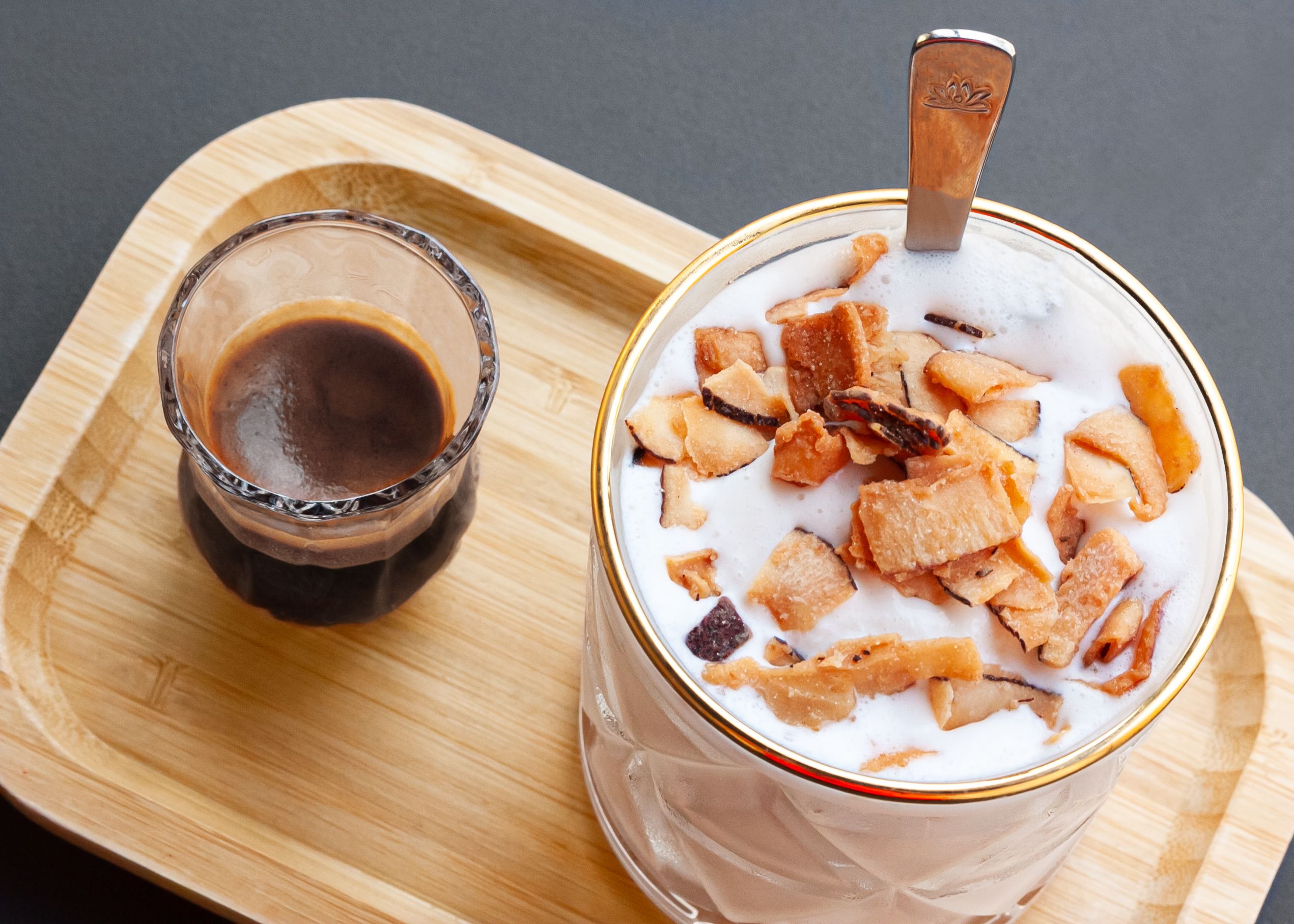 Vietnamese iced coffee made with vegan condensed milk and fresh coconut at Huong Viet Vegan