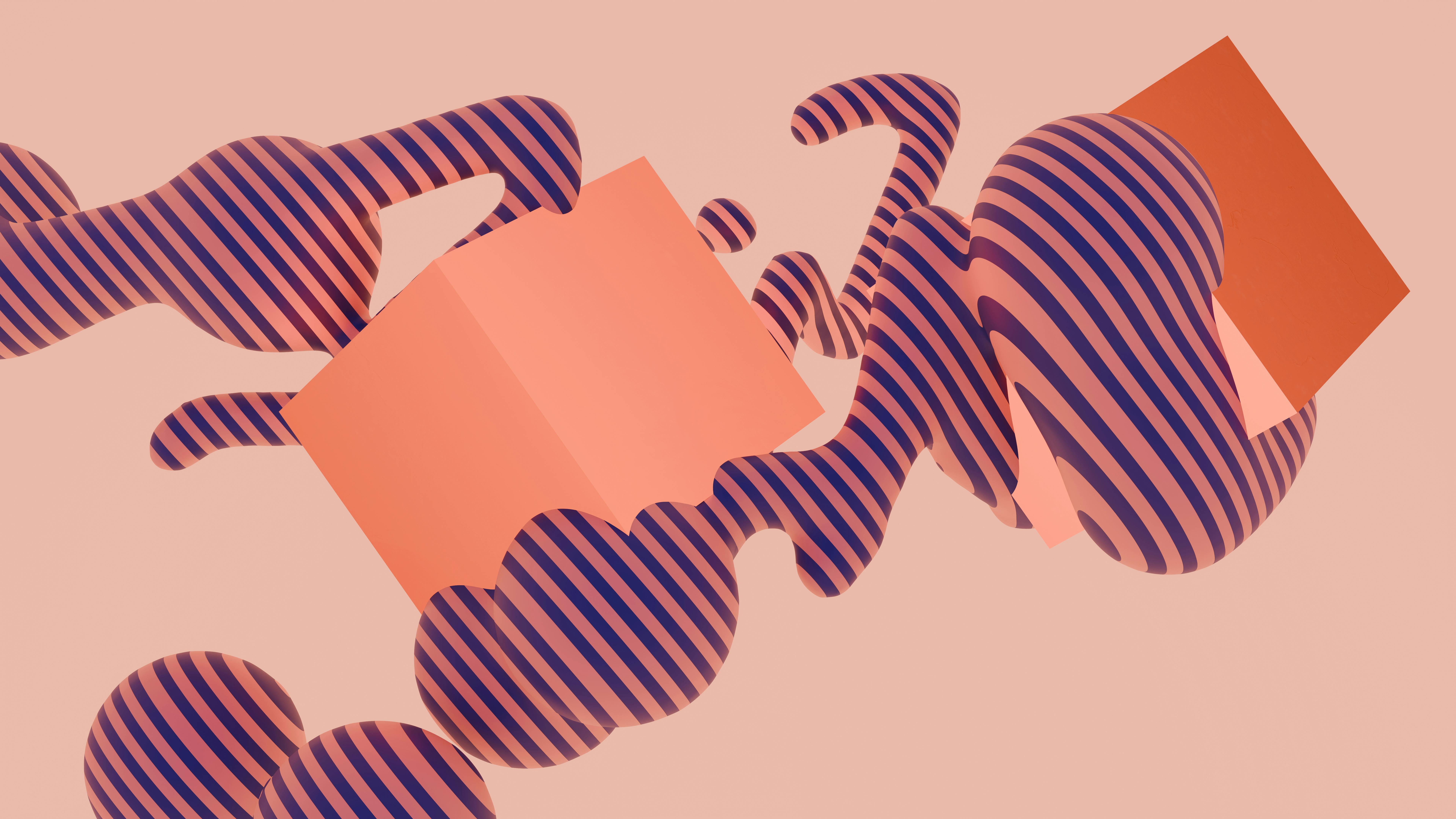 Gratis Seni abstrak 3D yang semarak dengan bentuk geometris bergaris dalam warna lembut. Foto Stok