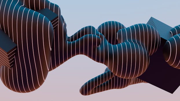 Visually captivating abstract 3D art piece with flowing shapes and line patterns.