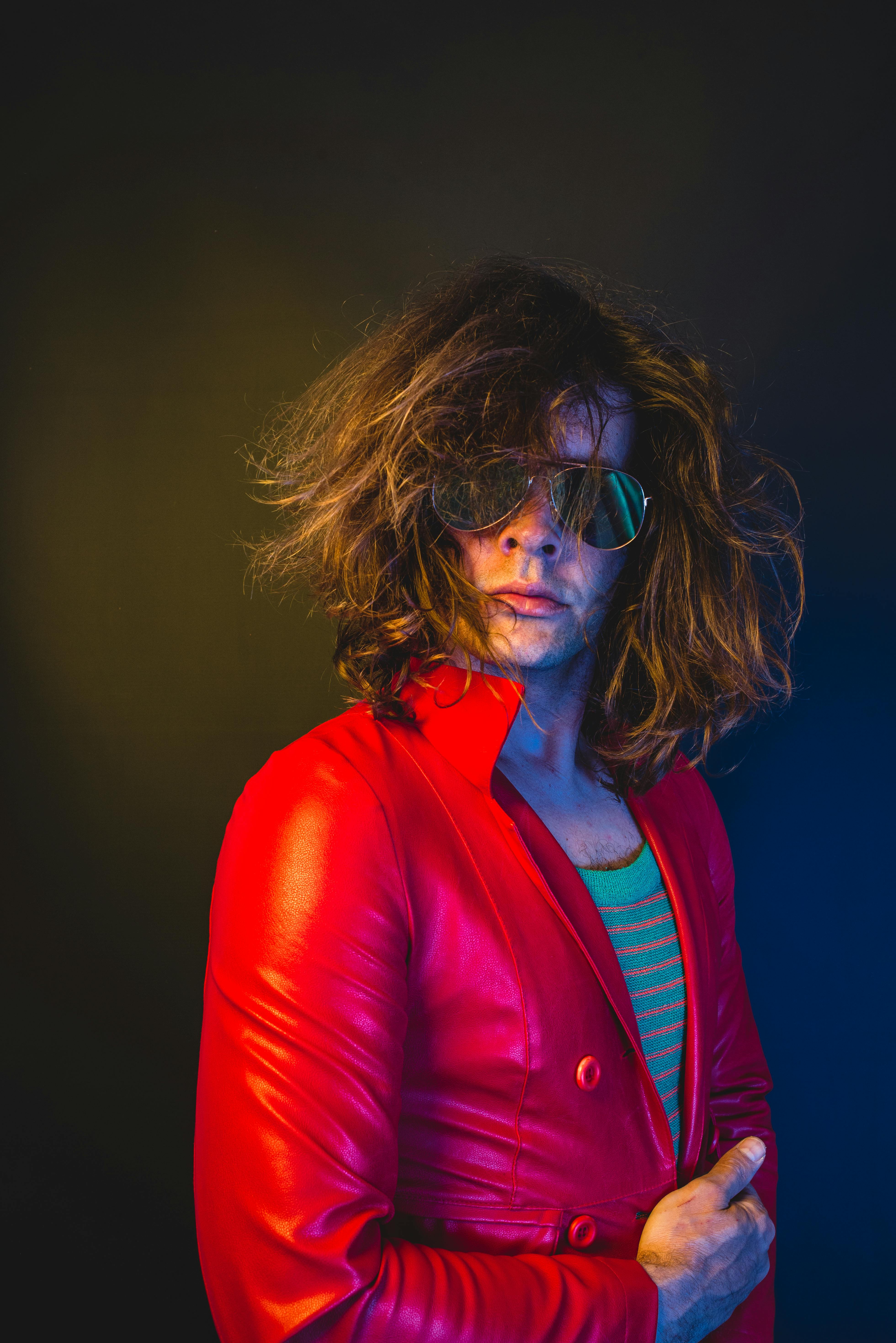 stylish retro portrait with red leather jacket