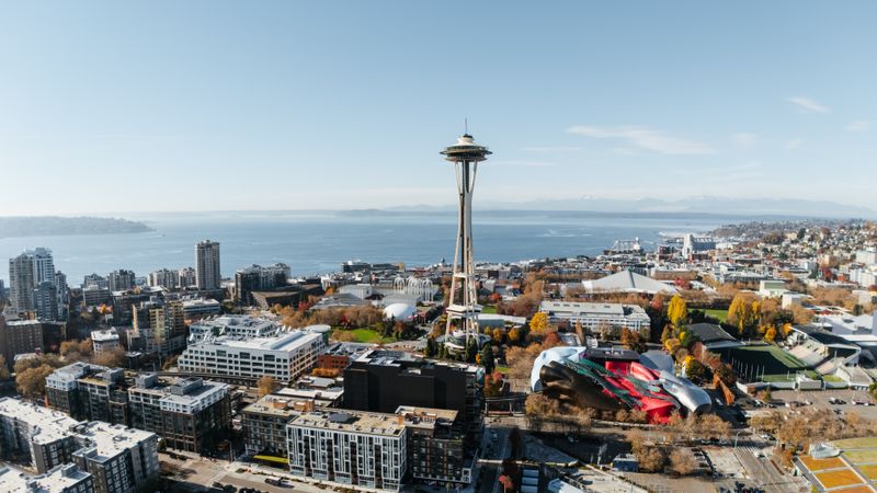 Aerial view of Seattle skyline with Space Needle