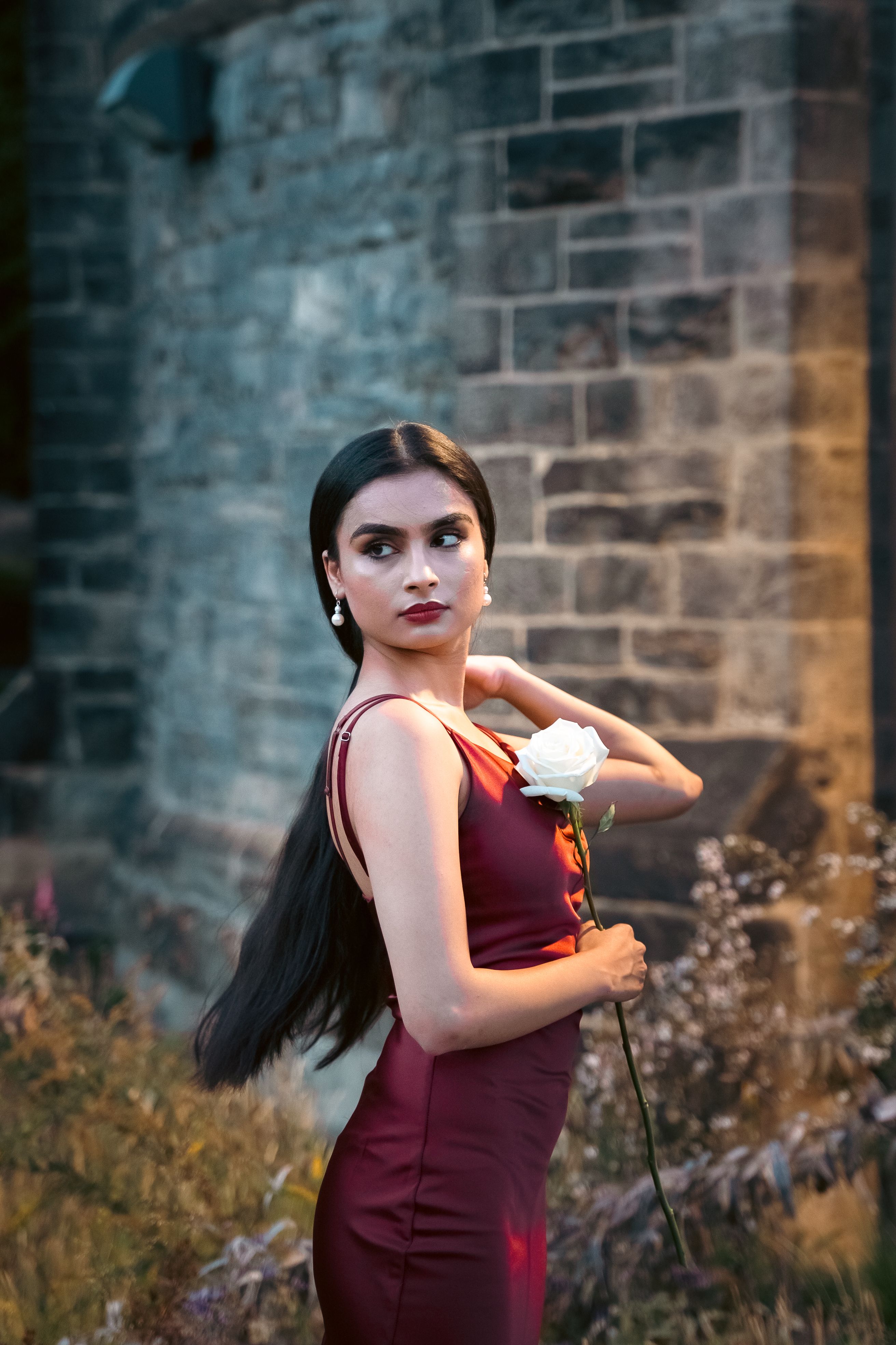 Dark Red Wall With Flowers Backdrop For A Photoshoot Photos, Download ...