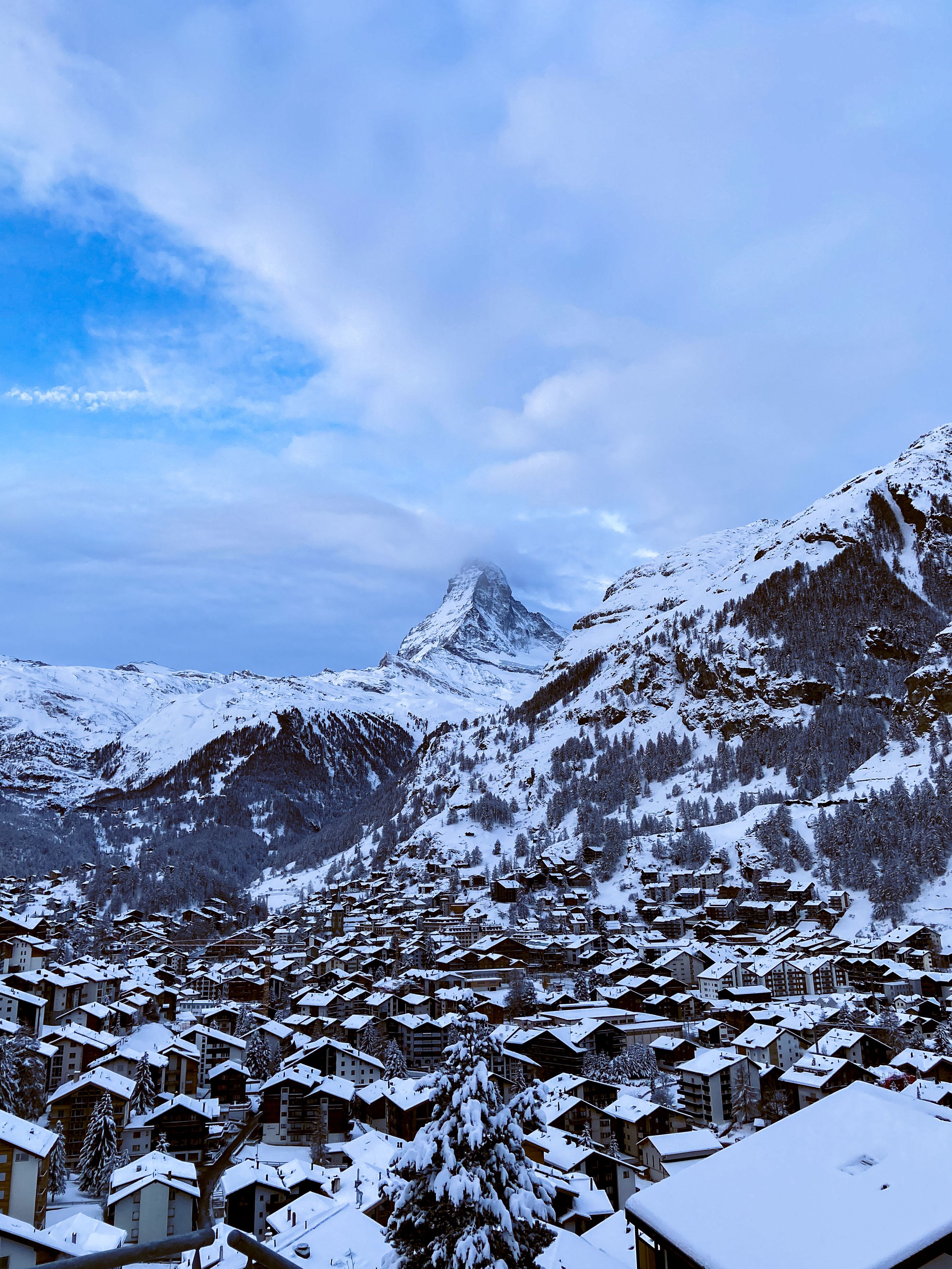 Captivating winter scene of Zermatt village and majestic Matterhorn in Switzerland.