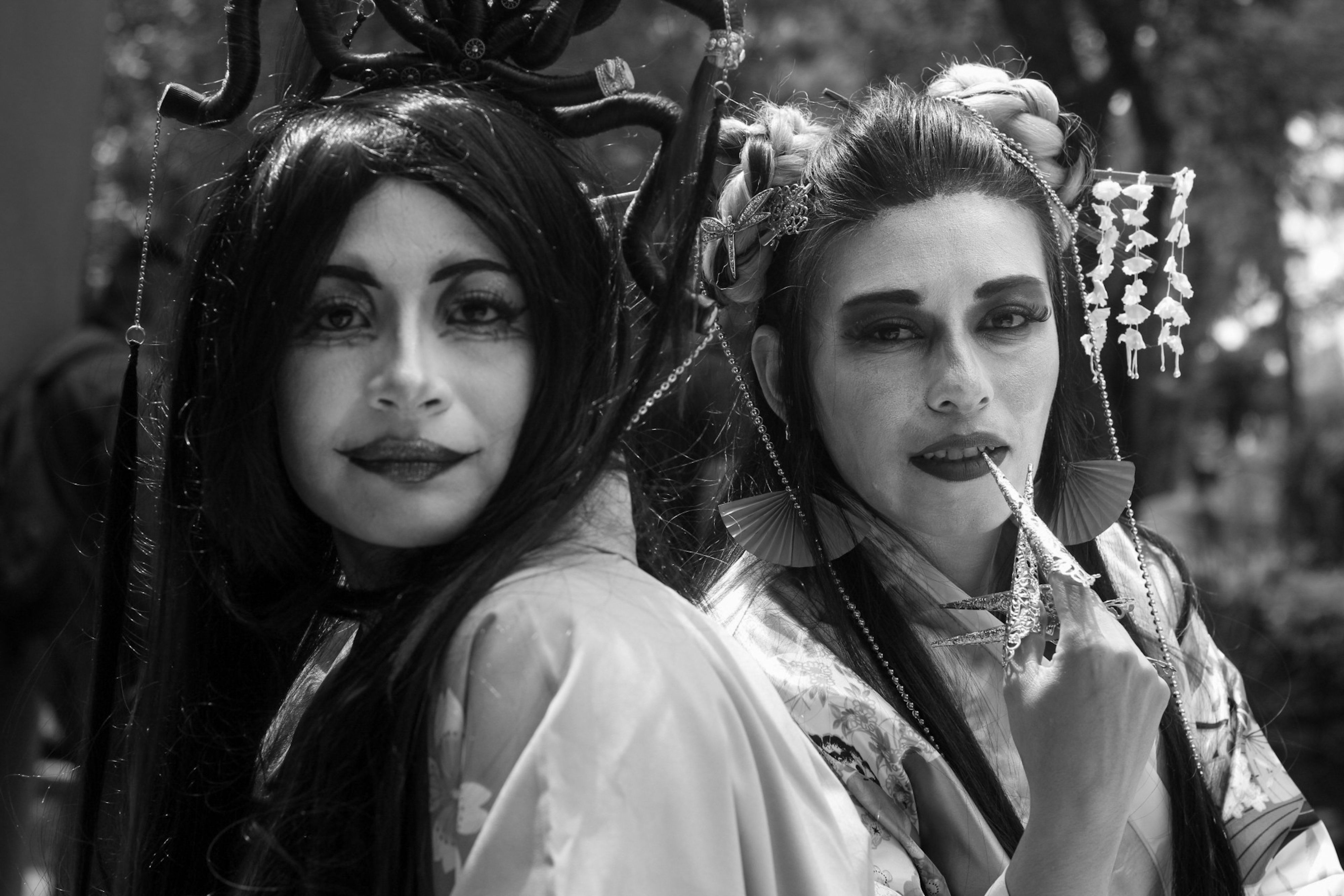 Black and White Portrait of Women in Traditional Attire · Free Stock Photo