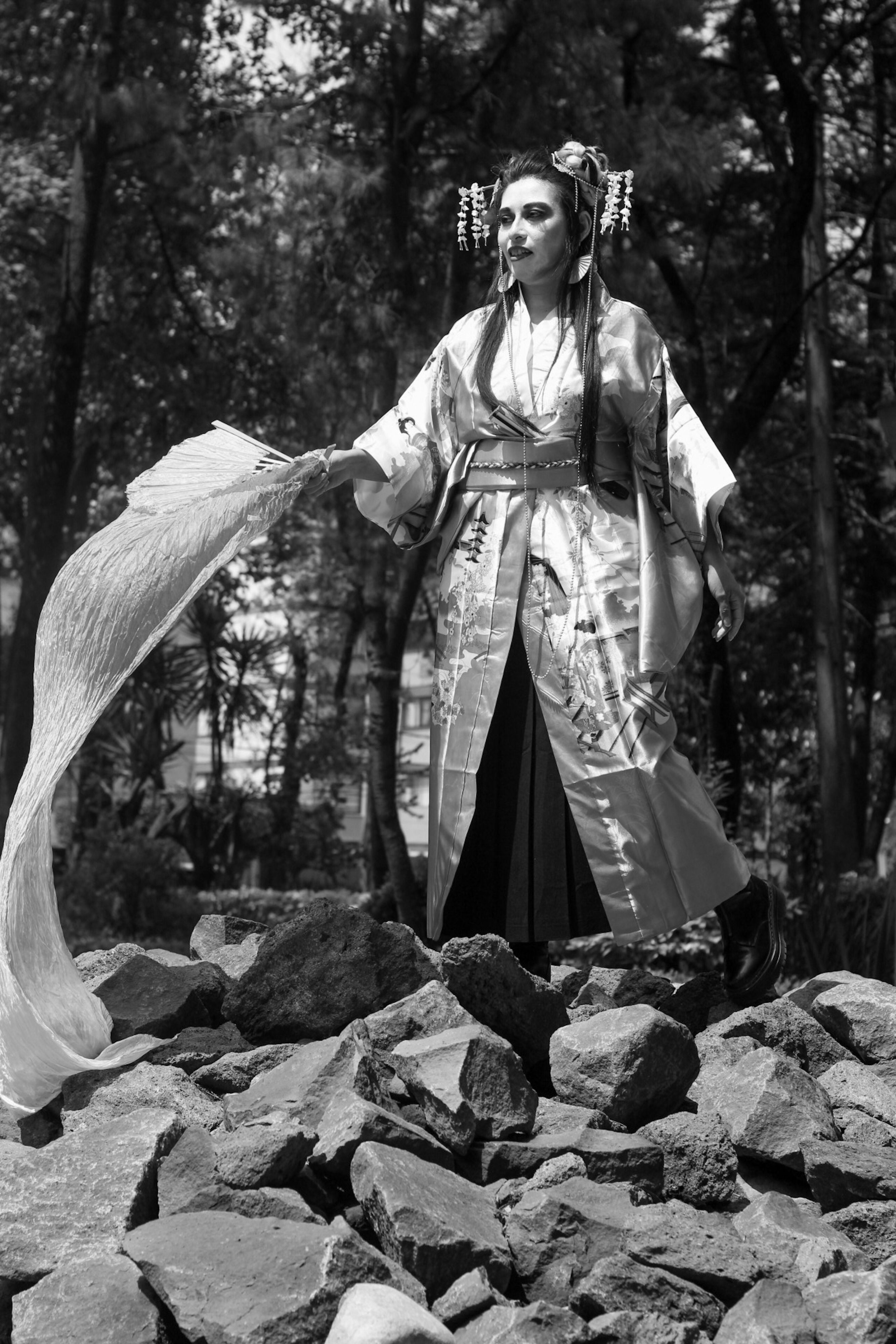 Black and White Portrait of Woman in Traditional Kimono · Free Stock Photo