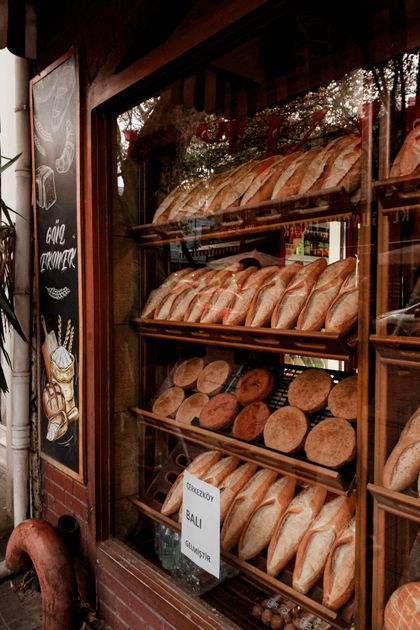 Artisan breads in a bakery storefront — photo by Hande Yavuz on Pexels
