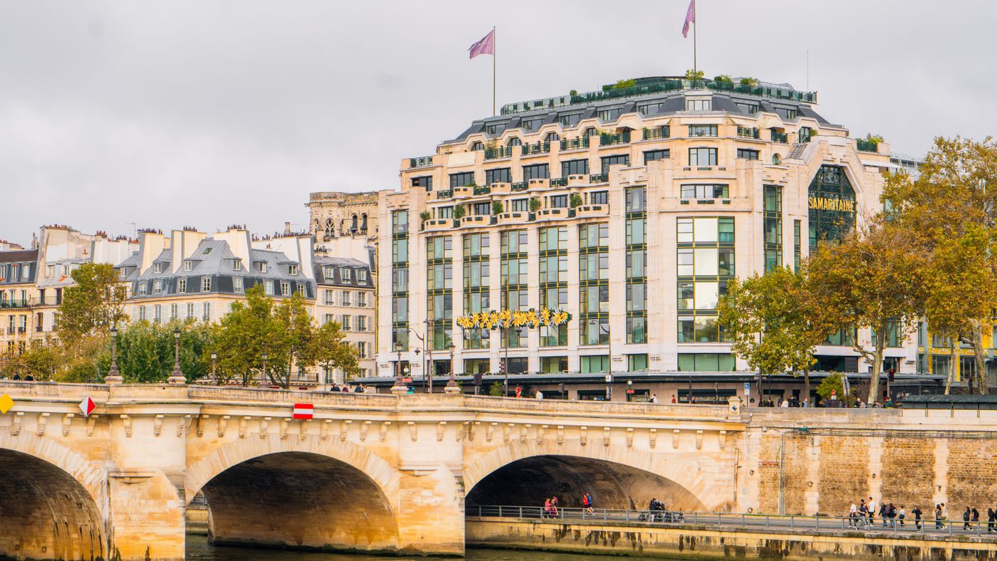 The Pont Neuf bridge and the La Samaritaine department store on the Seine in Paris